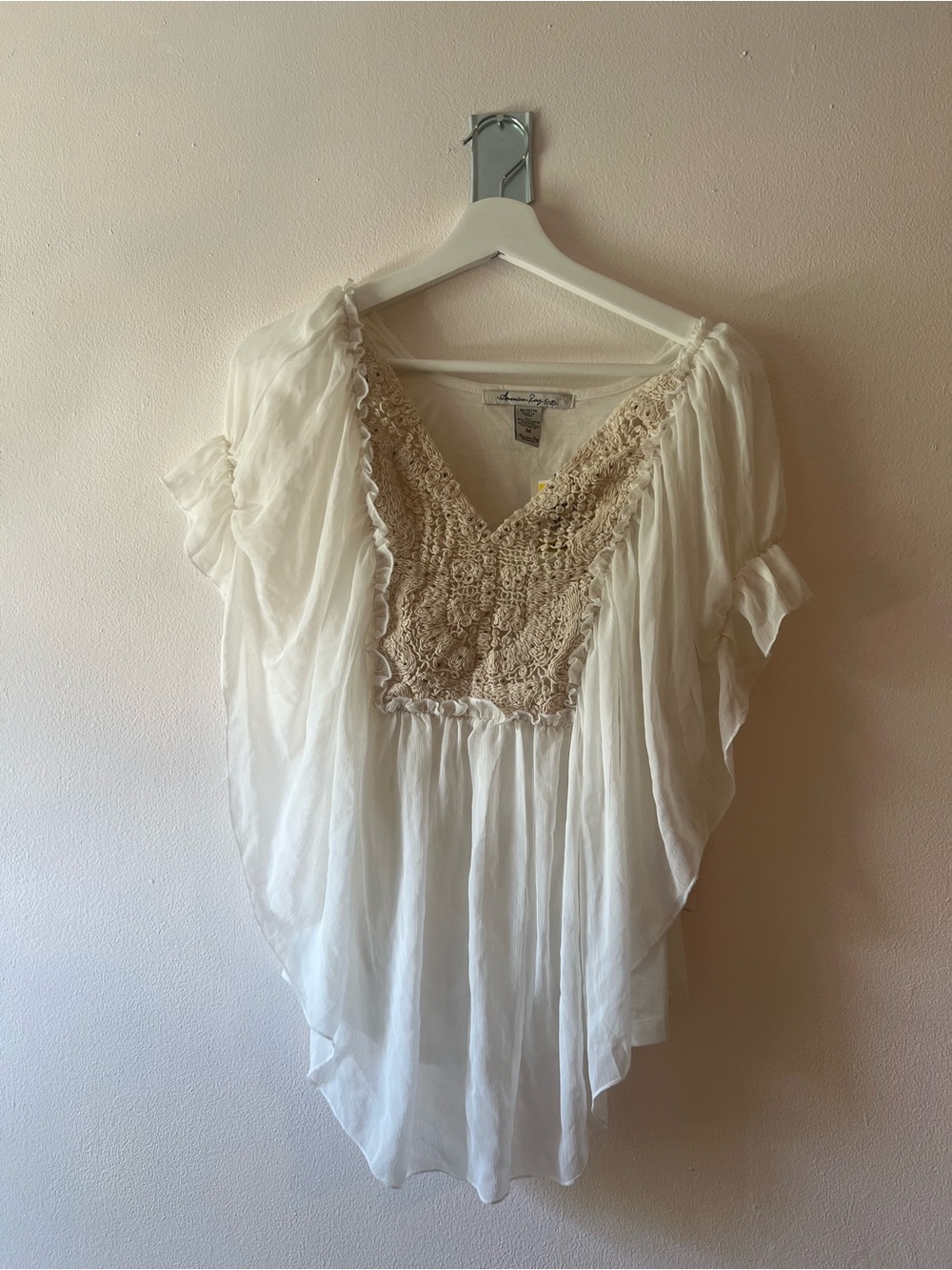 American Rag- Boho Crochet Trim White Women’s Peasant Top